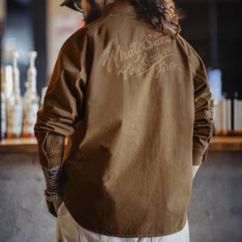 Maden Workwear American Retro Printed Shirt Maillard Western Denim Shirt Pure Cotton Long-Sleeved Jacket Men's Autumn