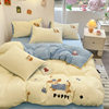 Ins New Towel Embroidered Cartoon Bedding Four-Piece Set Washed Cotton Quilt Cover Student Dormitory Bed Bed Sheets Three-Piece Set 4