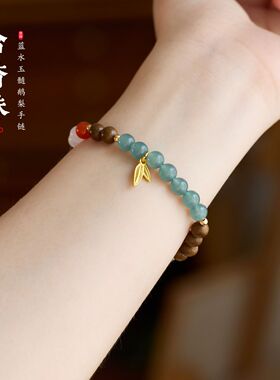 鹅梨帐中香合香珠手串新中式天然蓝水翡翠葫芦路路通香手串