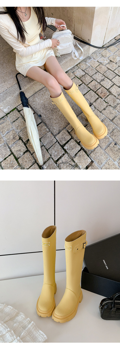Boot nữ cổ cao da lộn phong cách hiệp sĩ khóa thắt lưng — li đơn màu đỏ, Li đơn màu hồng, Li đơn màu vàng, Lớp lót đơn màu trắng nhạt