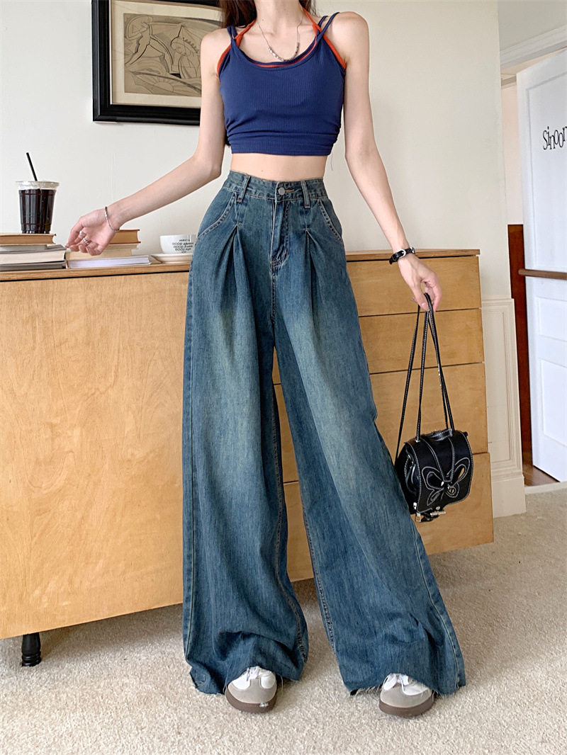 High Waisted Wide Leg Jeans for Women Vintage Style Loose Fit Floor Length Spring and Autumn Fashion Wholesale