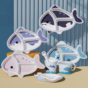 Hill shark children's grid plate cute melamine maternal and child supplies ins tableware baby food supplement Bowl dessert plate