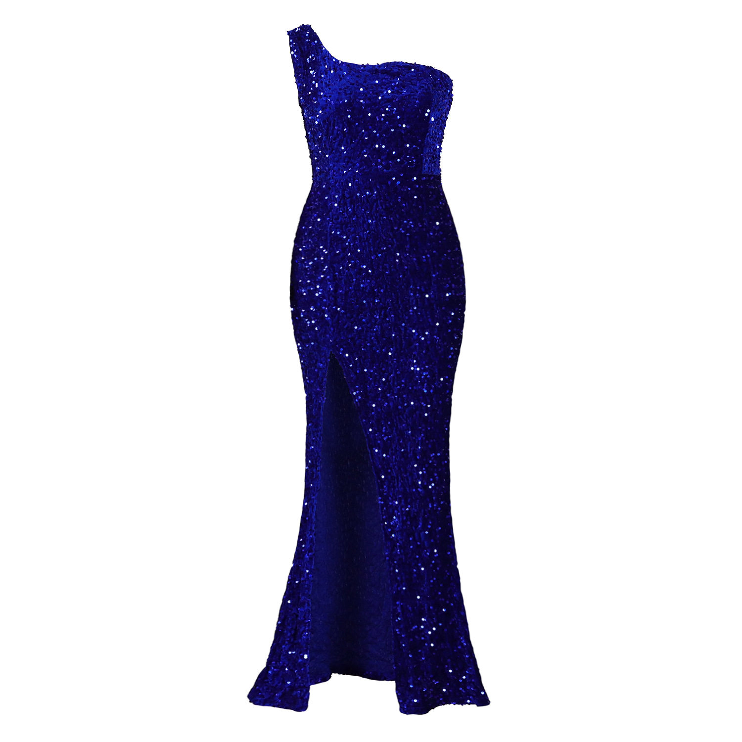 Elegant Sequin Maxi Dress Asymmetrical Shoulder Sexy Slit Fashionable Design Evening Wear Party Dress Wholesale