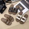 Summer New Slippers Women's Fashionable All-match Square Buckle Internet-famous Home Non-slip One-word Flops Outer Wear Flat Beach Shoes