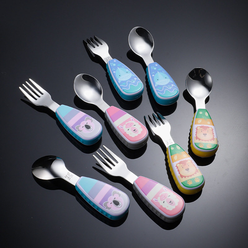 Cute Children's Cartoon 316 Stainless Steel Tableware suit Maternal and Infant Products Baby Training Fork Spoon Portable suit ABS