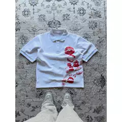 2025 Summer New Short-Sleeved Polo Shirt, Fashionable and Trendy, Personalized Button-Down Lapel, Lip Print, Unisex Top
