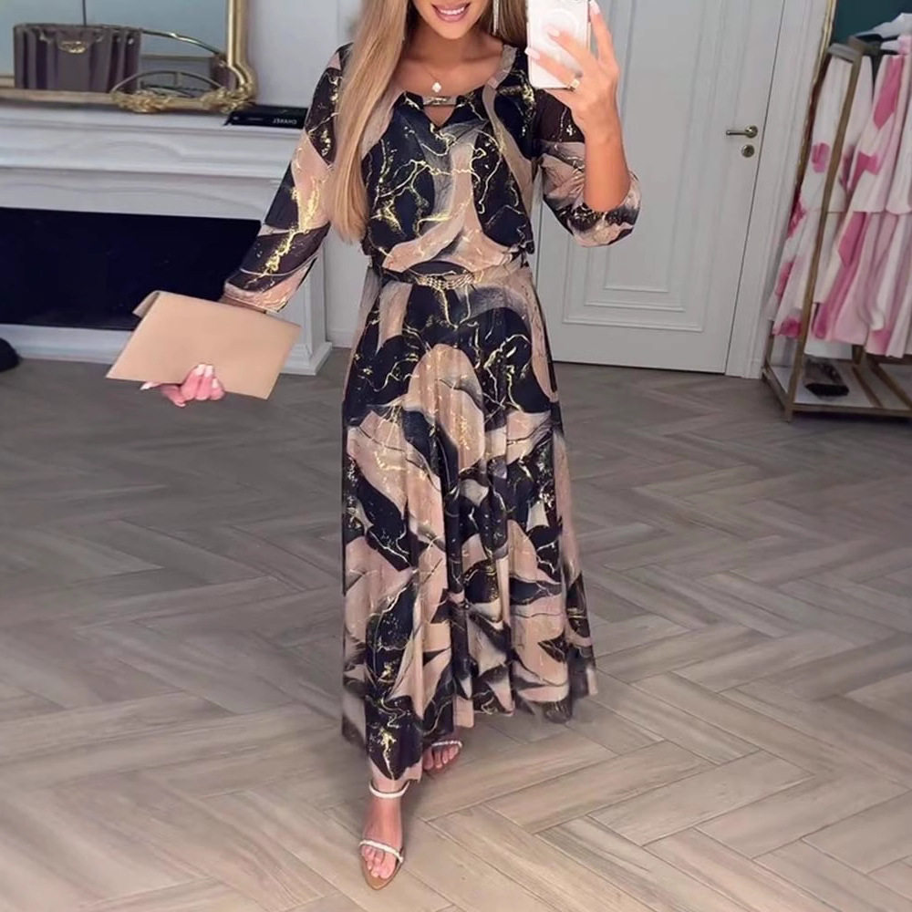 Elegant Floral Print Midi Dress for Women Summer Style Waist Defined 3 4 Sleeves Wholesale Available