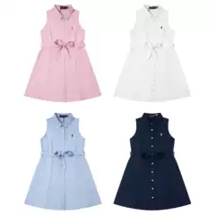 Scanable/High-Quality Rl Laff Dress Pure Color Casual Women's Pony Mark Embroider Sleeveless White Moonlight A-Line Skirt