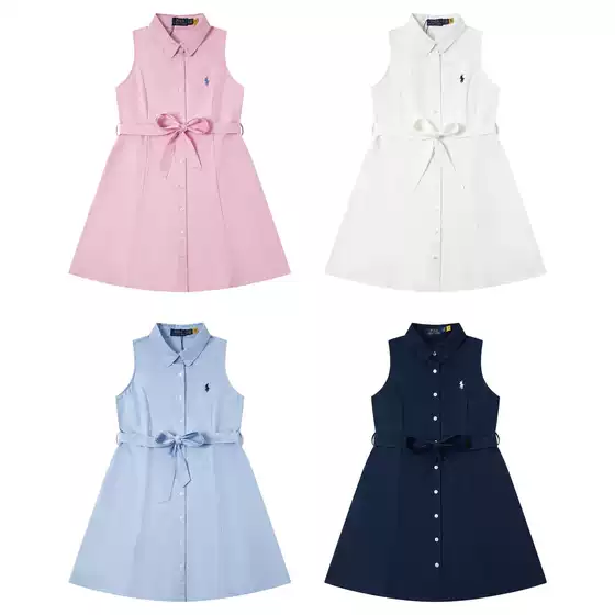 Scanable/High-Quality Rl Laff Dress Pure Color Casual Women's Pony Mark Embroider Sleeveless White Moonlight A-Line Skirt