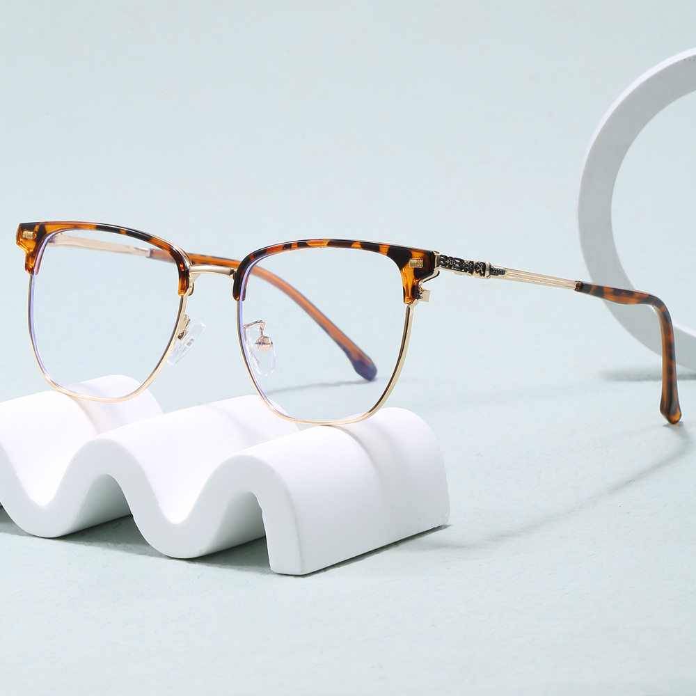 2025 New Men's Business Glasses Frame Retro Metal Half-Frame Eyebrow Flat Mirror Anti-Blue Light Myopia Frame