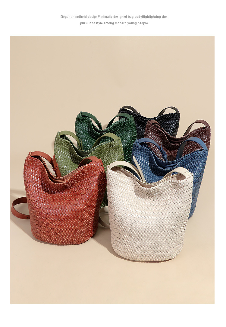 Túi xách nữ dáng bucket đan thủ công phong cách tối giản — B2506-1 # sô cô la, B2506–1#đen, B2506–1#màu nâu nhạt, B2506–1#màu vàng chanh