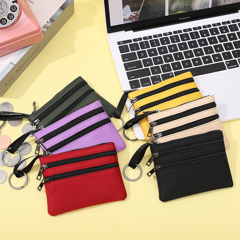 [A generation of hair] change purse women's canvas mini wallet storage bag three-layer zipper key coin bag