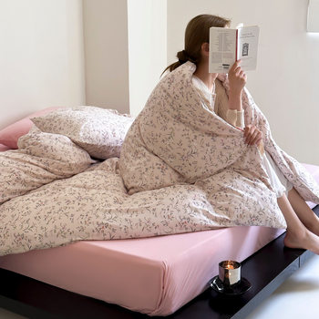 Ins Same Style Class A Maternal and Infant Grade Knitted Cotton Tianzhu Cotton Pure Cotton Four-Piece Set Korean Style Small Floral Bedclothes Bedding