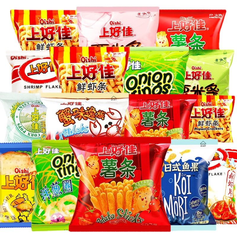 Shanghaojia potato chips wholesale shrimp strips fresh shrimp slices onion rings chips casual puffed food online red snack gift bag