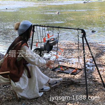 Barbecue Grill Outdoor Cookware Portable Disassembly Hanging Pot Hook Multi-function Stove Portable Barbecue suit Camping Vacation