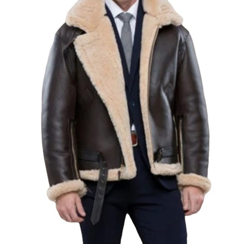 Куртка из искусственной кожи Aliexpress, цельнокроеное полупальто из меха ягненка и меха лисы, мужская куртка с большим воротником из лисьего меха