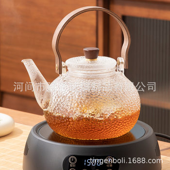 High Borosilicate Glass Teapot with Electric Ceramic Stove Set, Hammered Pattern, Large Capacity, Can Be Used for Open Flame Boiling, with Handle