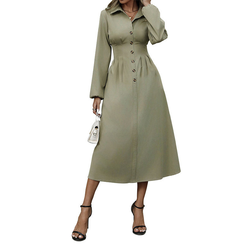 Elegant Solid Color Shirt Dress Slim Fit Fresh Style Versatile for Work or Casual Available for Wholesale