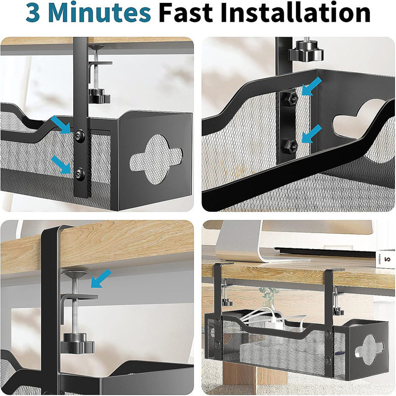 Amazon in stock Punch-free Office Iron Table Storage Hanging Basket Office Adjustable Table Rack