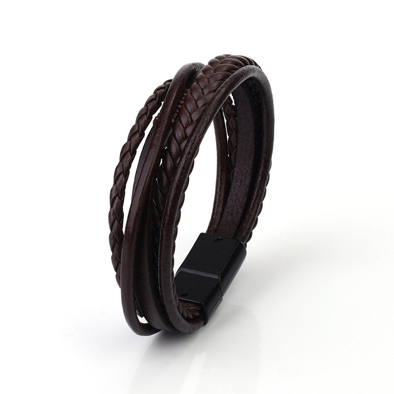 Cross-border popular PU leather rope woven bracelet men's personality temperament bracelet alloy magnetic buckle bracelet ethnic style jewelry