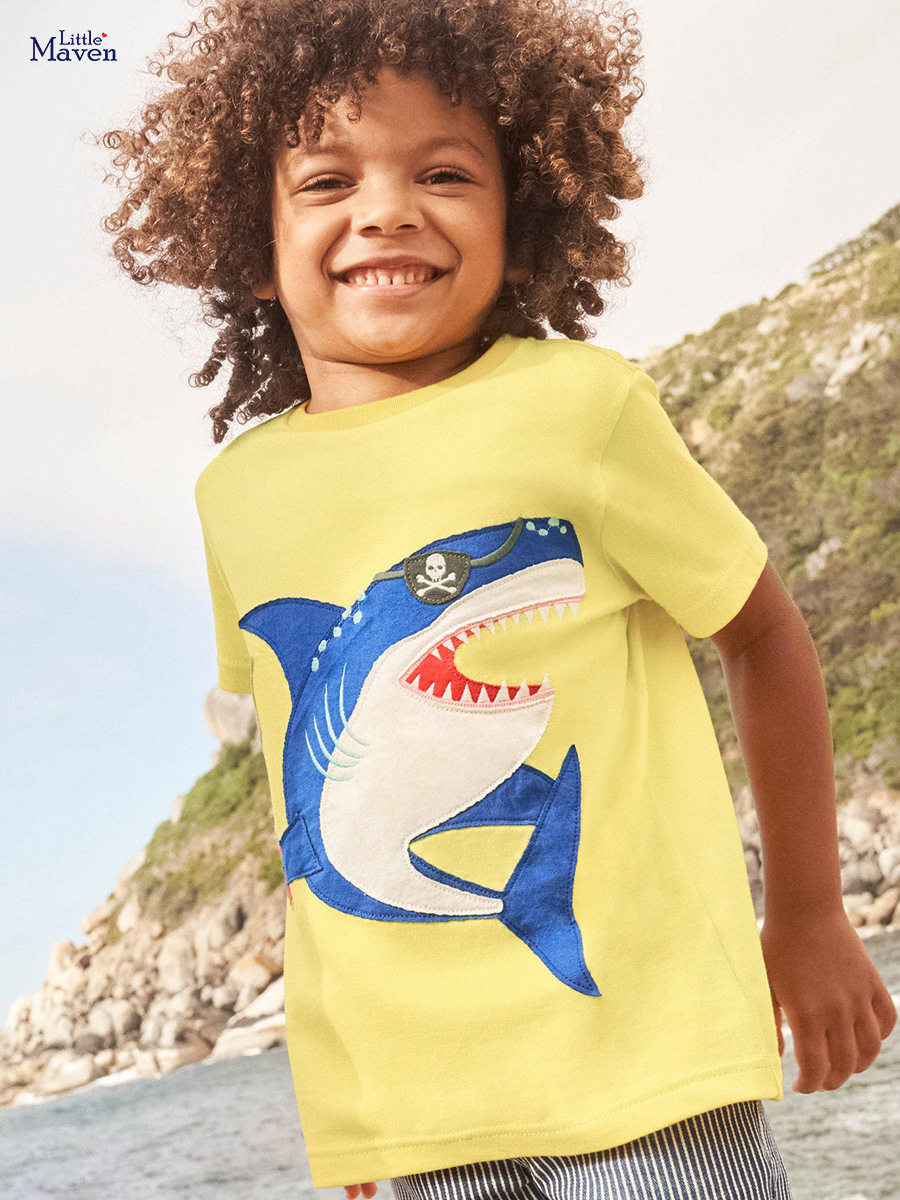 Boys' Summer Cotton T-Shirt, Cartoon Applique Kids' Top
