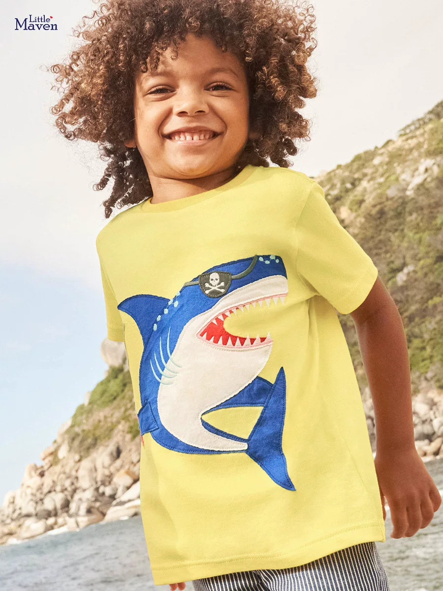 Boys' Summer Cotton T-Shirt, Cartoon Applique Kids' Top