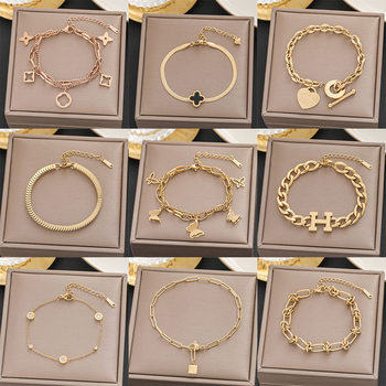 Non-Fading New Korean and Japanese Style Titanium Steel Bracelet for Women, Versatile Ins-Style Personalized Fashion Jewelry Bracelet with a High-End Feel, Wholesale