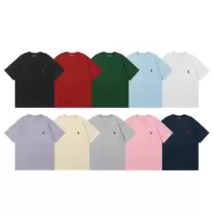 24 Years Rl Laff Summer Pure Cotton Pony Logo Short-Sleeved Pure Color Round Neck Casual Half-Sleeved Versatile T-Shirt for Men and Women
