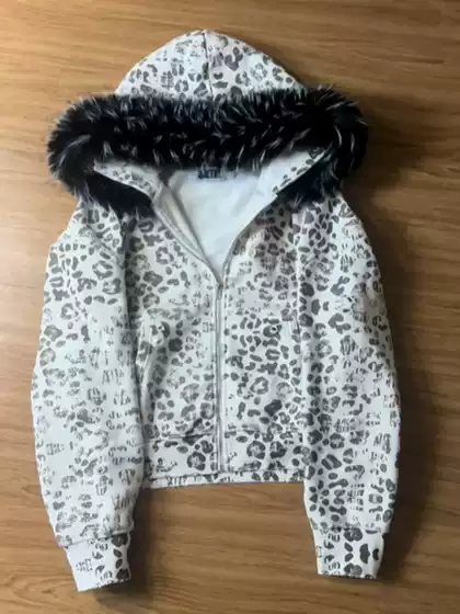 Autumn and Winter Fur Collar European and American Cross-Border Wholesale Retro Y2K Men's and Women's Personalized Street Trendy Printed Hooded Zipper Sweatshirt