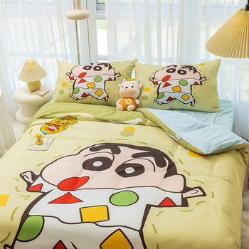 Crayon Shin-Chan Skin-Friendly Four-Piece Cartoon Skin-Friendly Soft Bed Sheets Quilt Cover Children's Summer Breathable Bed Three-Piece Set