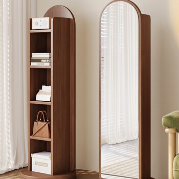 Rotating Dressing Mirror, Full-Body Floor-To-Ceiling Mirror, Removable Household Clothes Hanger, Magazine Bookshelf, Rotating Storage Integrated Fitting Mirror
