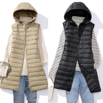 2025 New Lightweight down Vest Women's Mid-Length Autumn and Winter Lightweight Hooded down Vest Sleeveless Liner Top