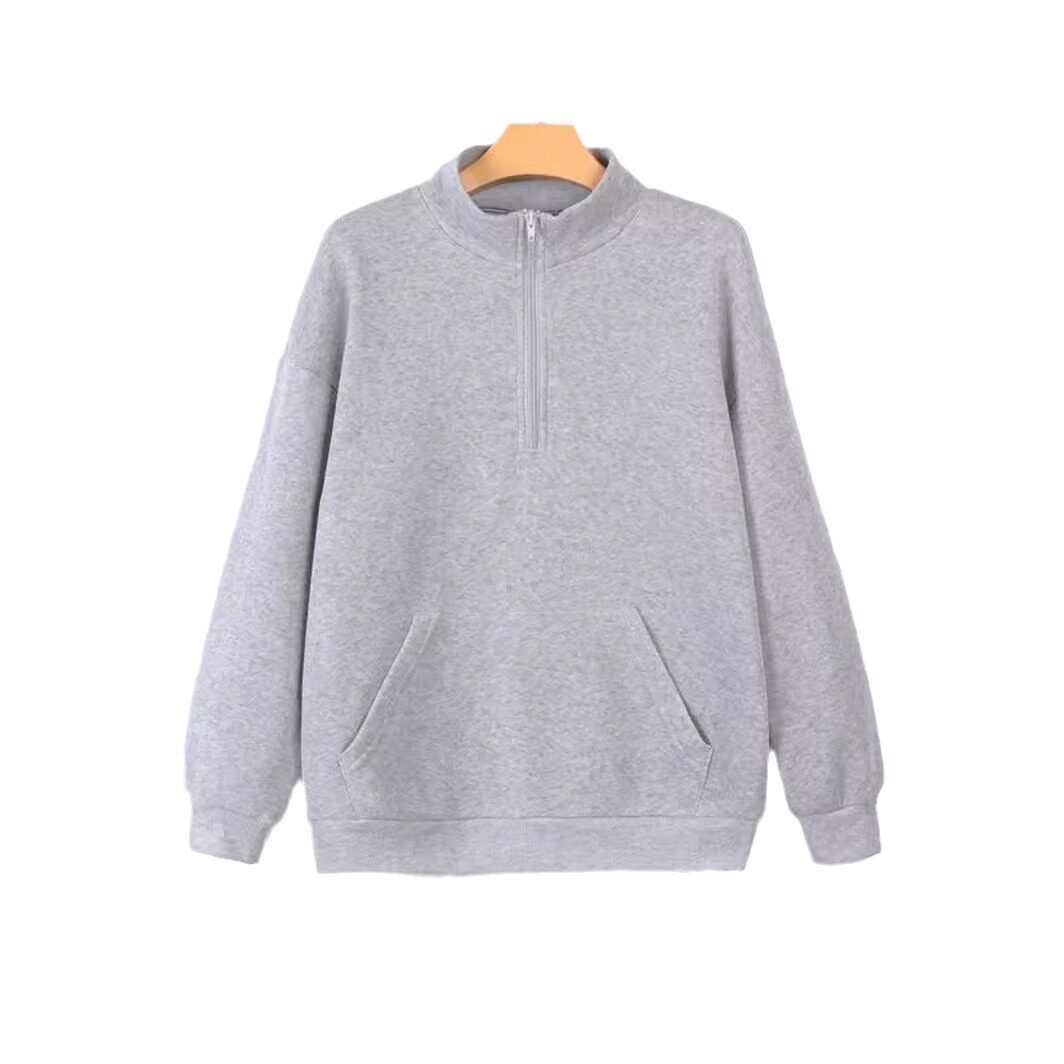 Casual Zip Pocket Hoodie Solid Color Stand Collar Autumn Winter Style Ready to Ship Wholesale Available