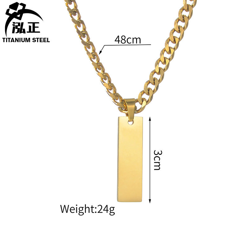 Men's Stainless Steel Long Engraved Necklace Hip-Hop Trendy Simple Glossy Vertical Bar Pendant Sweater Chain Jewelry Wholesale