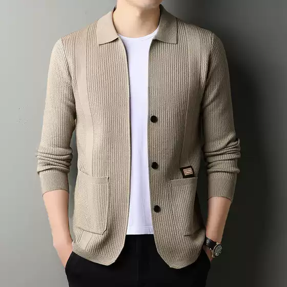 Spring and Autumn New Middle-aged Knitwear Men's Thick Real Pocket Cardigan Jacket high quality Jacket Korean-style All-match