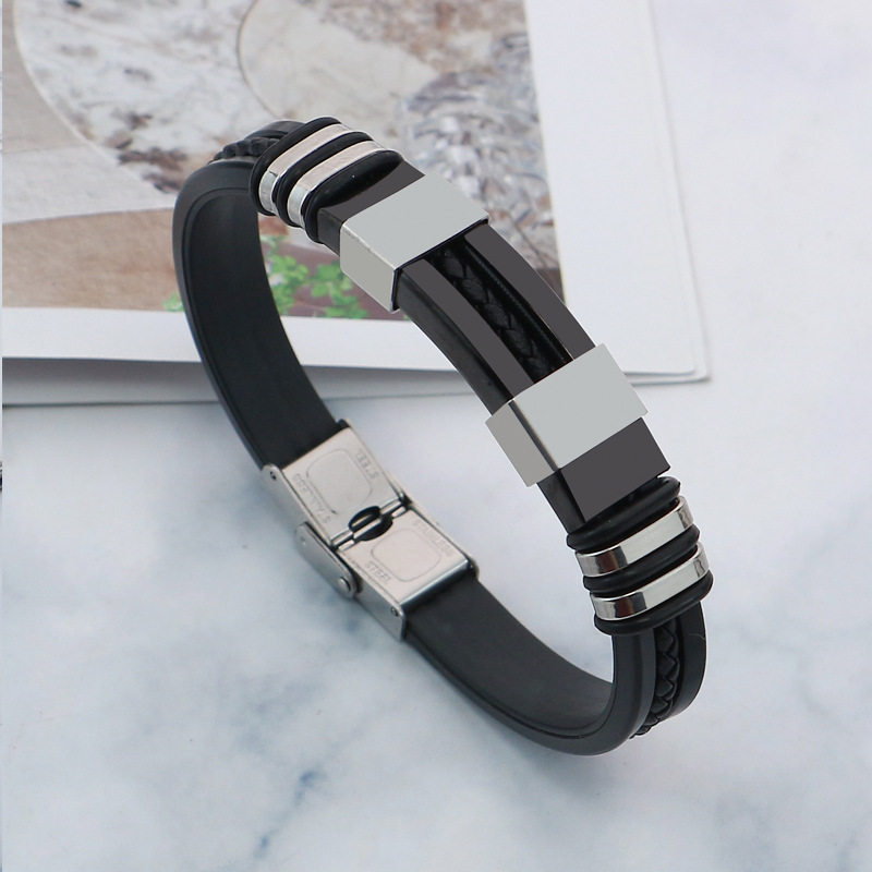 AliExpress foreign trade cross-border titanium steel jewelry fashion silicone stainless steel punk style trendy men's exaggerated bracelet wholesale