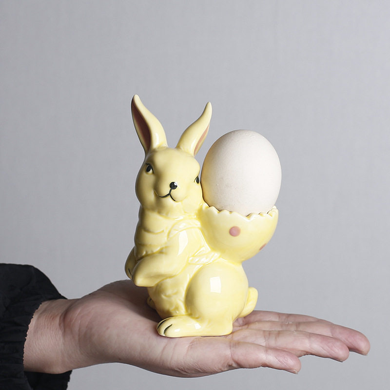 Cross-Border Easter Cute Rabbit Ceramic Egg Tray Breakfast Egg Tray Egg Storage Dish Bowl Tableware Craft Ornaments