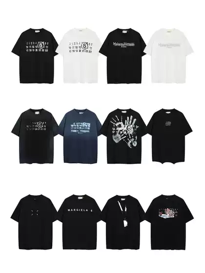 Summer New mm6 Embroidered Loose T-shirt Label Printing Loose Round Neck Men's and Women's Couples Short Sleeve Top Fashion Brand Shirt