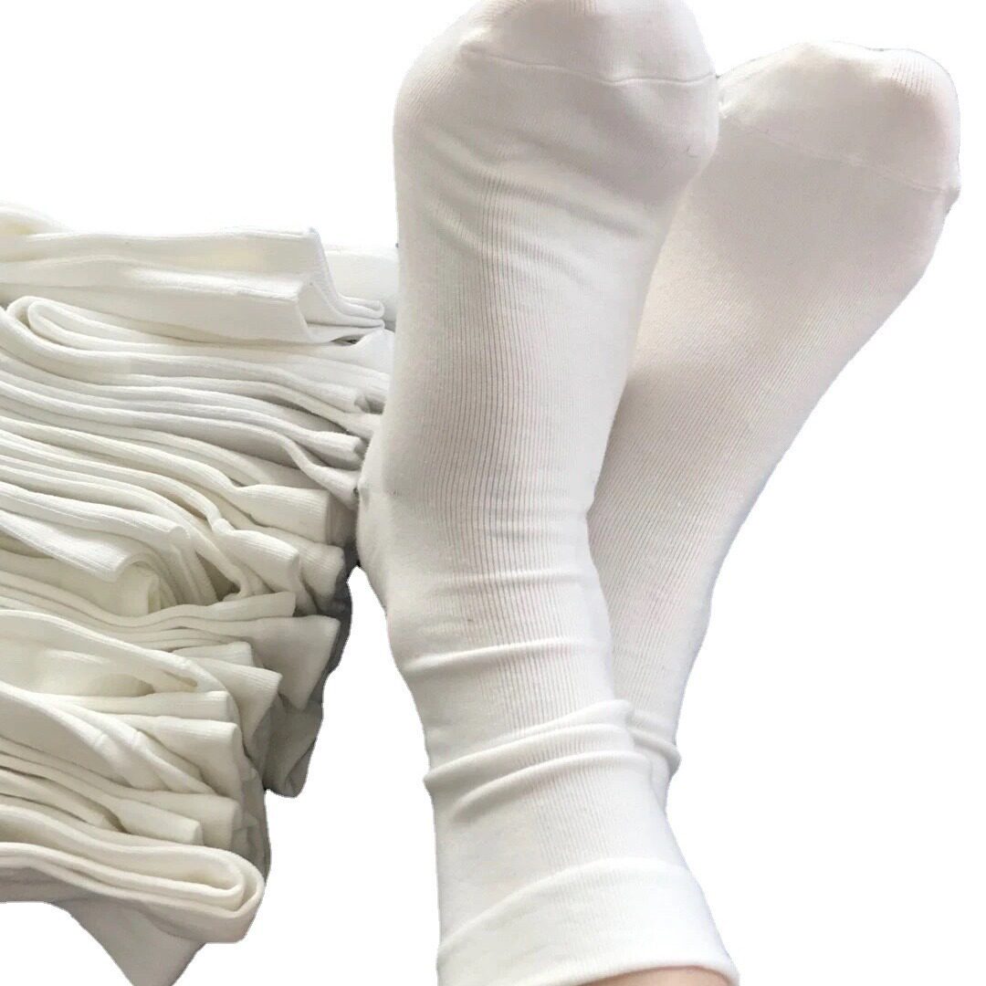 月子袜女ins潮中筒袜秋冬季百搭日系堆堆袜纯白色无骨袜女生长袜