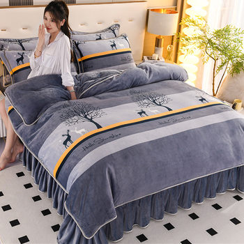 Bed 2024 new thick double-sided coral flannel anti-static quilt cover milk velvet four-piece winter