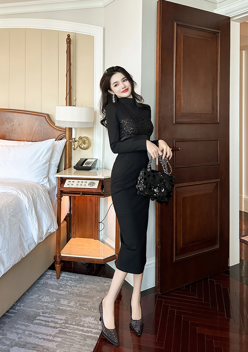Đầm đen dài thanh lịch phong cách Hepburn tôn dáng nữ — Màu đen