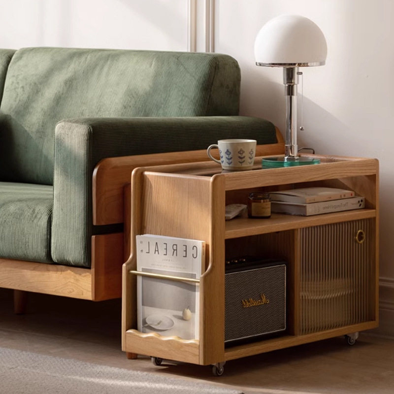 Shun Yi Furniture Solid Wood Side Table Modern Middle Ancient Style Living Room Storage Sofa Side Cabinet Home Retro Mobile Coffee Table