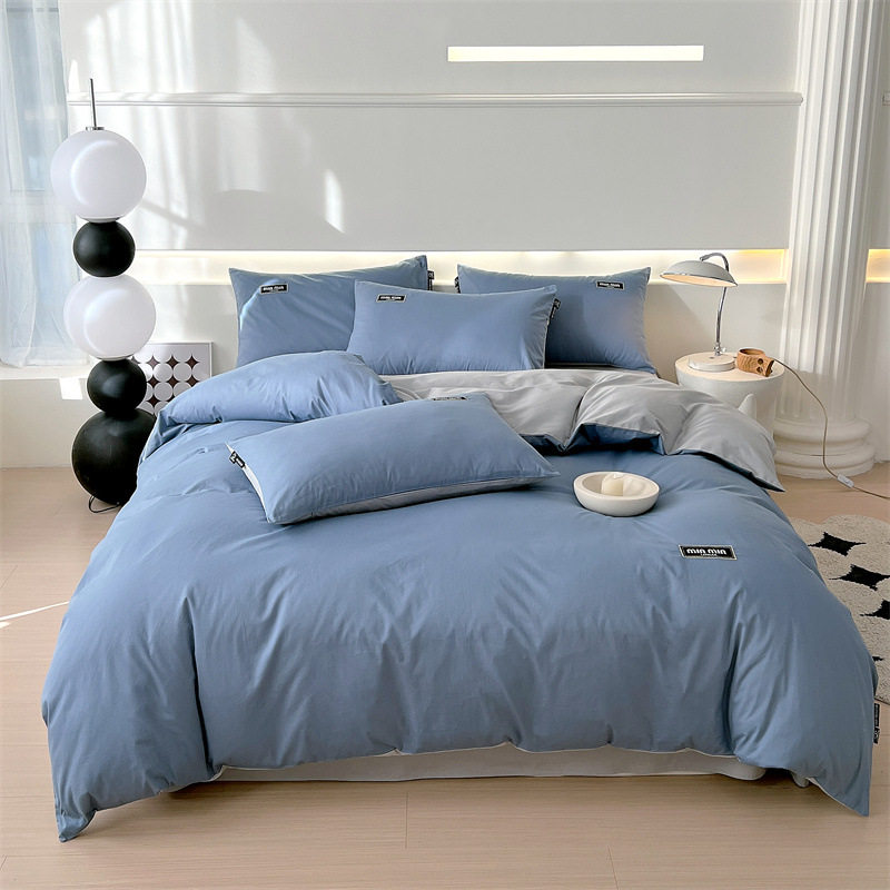 Solid Color Cotton Four-piece Set Cotton Simple Spring and Summer Bed Sheet Quilt Cover Dormitory Single Bed Supplies Three-piece Set 4