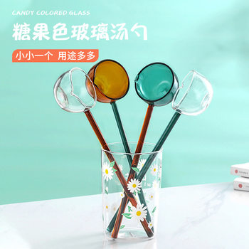 High Borosilicate Glass Spoon with Long Handle, High Temperature Resistance, Household High-Value Eating Spoon, Ice Cream, Creative Milk Dessert Soup