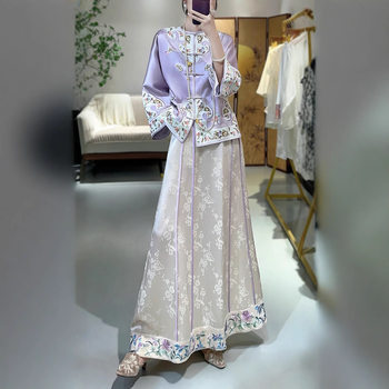 Fashion New Chinese Style Daily All-match Acetic Acid Jacquard Butterfly Love Flower Embroidered Horse Face Skirt Skirt with Pocket 9403