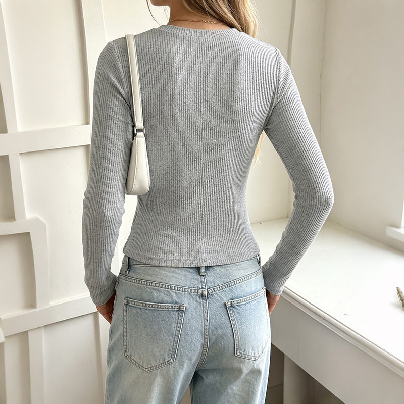 Lace Long Sleeve Top Soft and Elegant Design V Neck Ribbed Texture Layered Look Wholesale Available