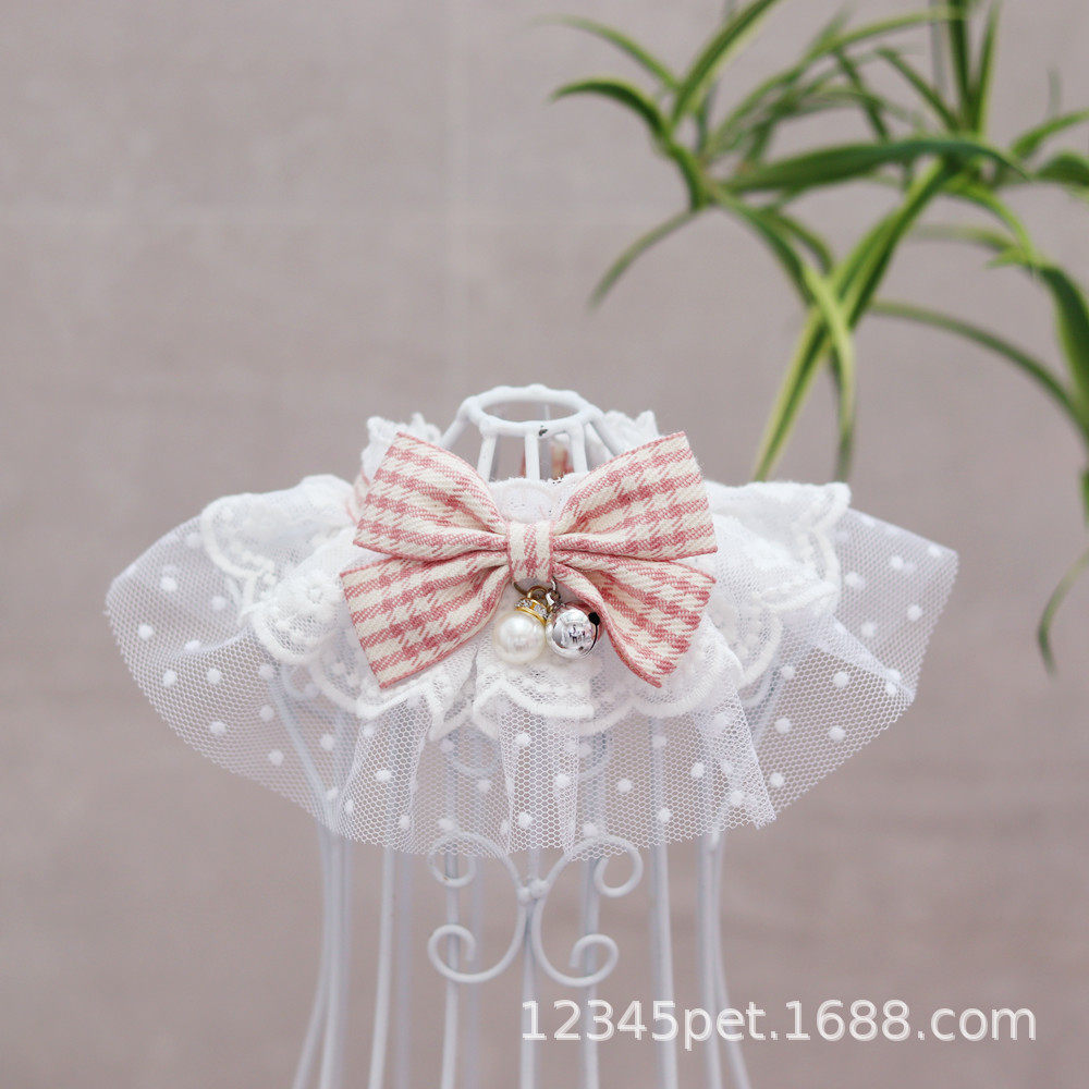Summer Pet Lace Bib Pet Collar Cat Dog Bell Neck Ring Pet Jewelry Tulle Bib