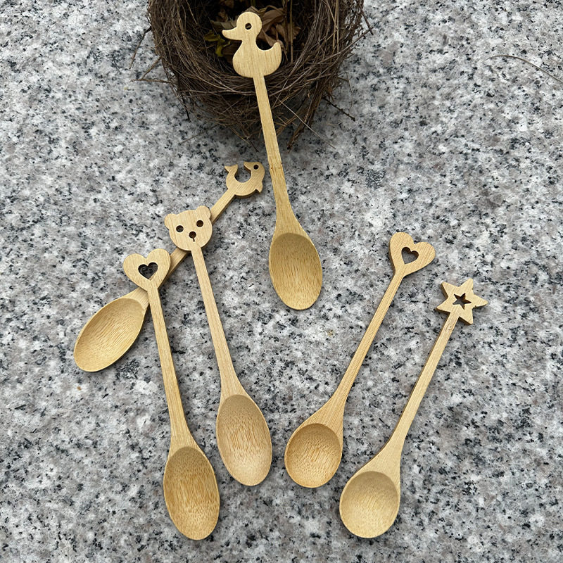 Cartoon Bamboo Spoon for Coffee, Ice Cream, Jam, Daily Use, High-Quality Dessert Spoon
