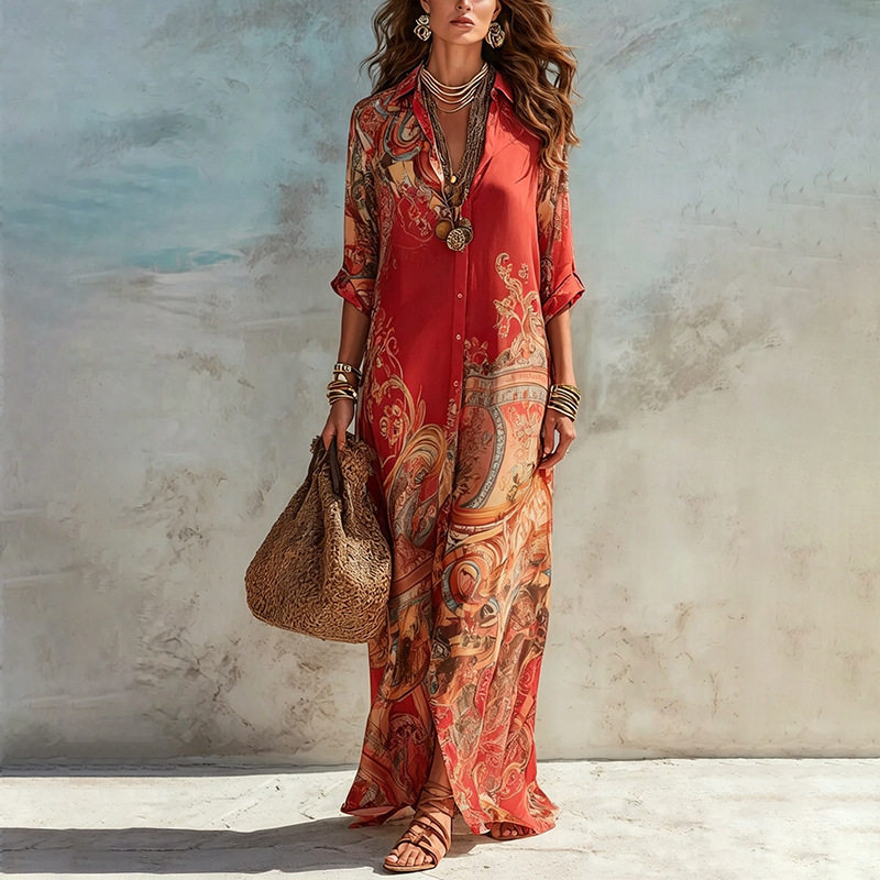 Womens Vintage Floral Long Sleeve Maxi Dress Casual Fashion Summer Style Available in Various Sizes Wholesale