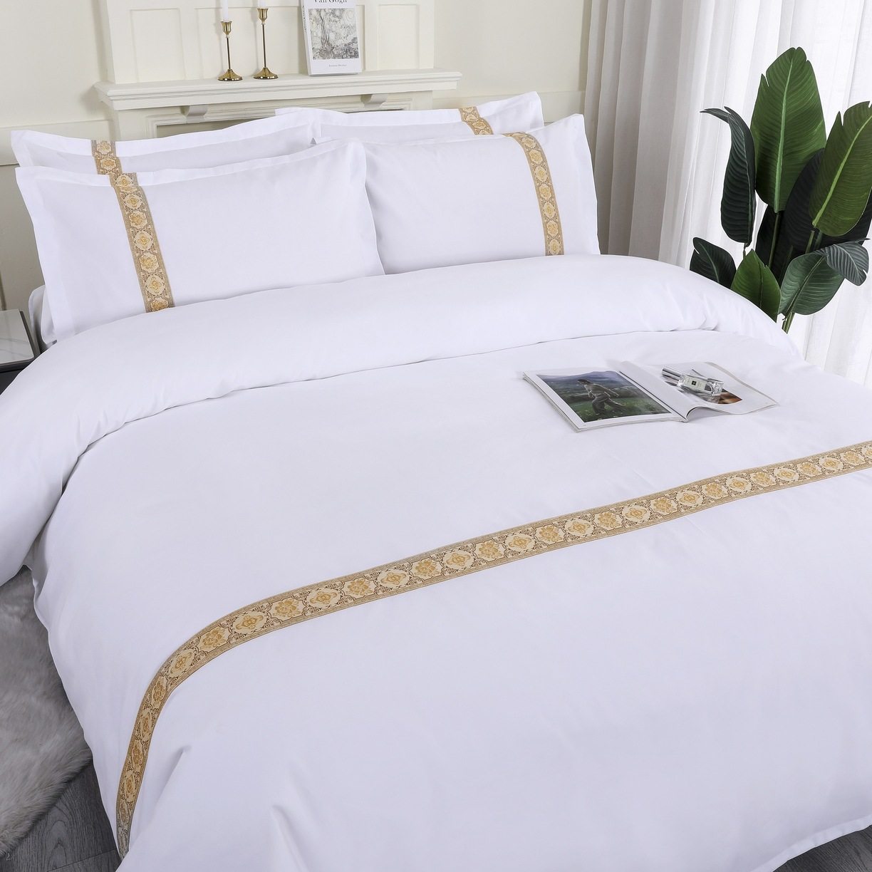 140g Brushed High-Quality Imitation Cotton, Star-Rated Hotel, Guesthouse, Homestay Brushed Pure White Three-Piece Set, Four-Piece Set, Fitted Sheet Style